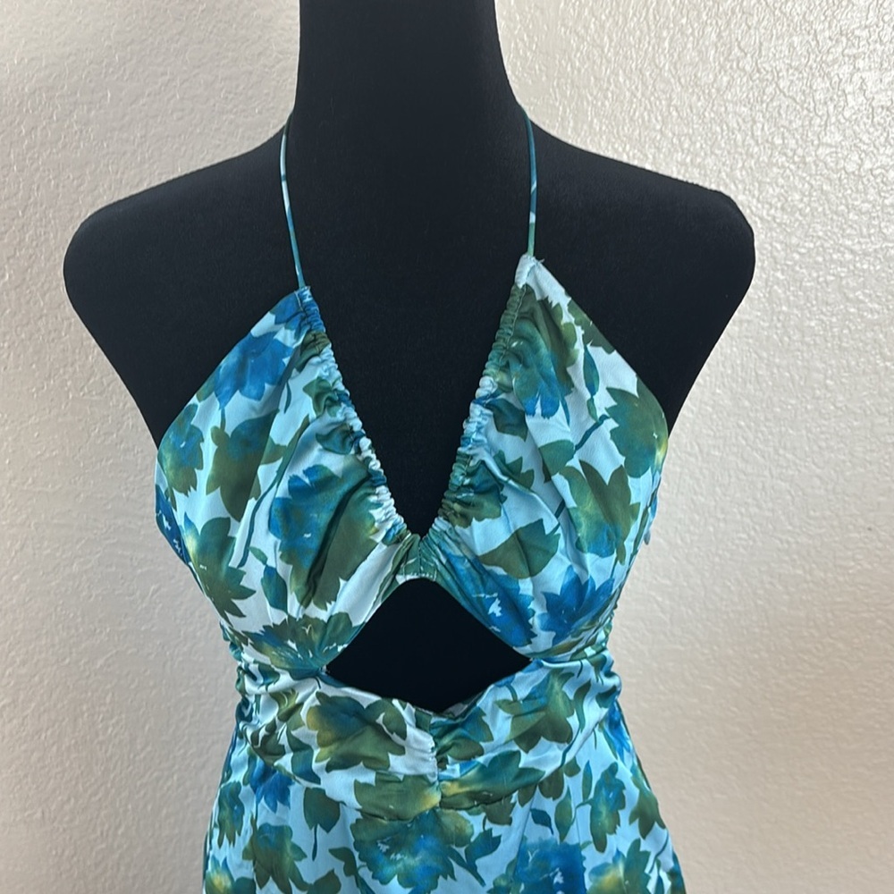 Amur $698 Edie Neck Tie Ruffle Blue Floral Maxi Dress - Picture 4 of 13